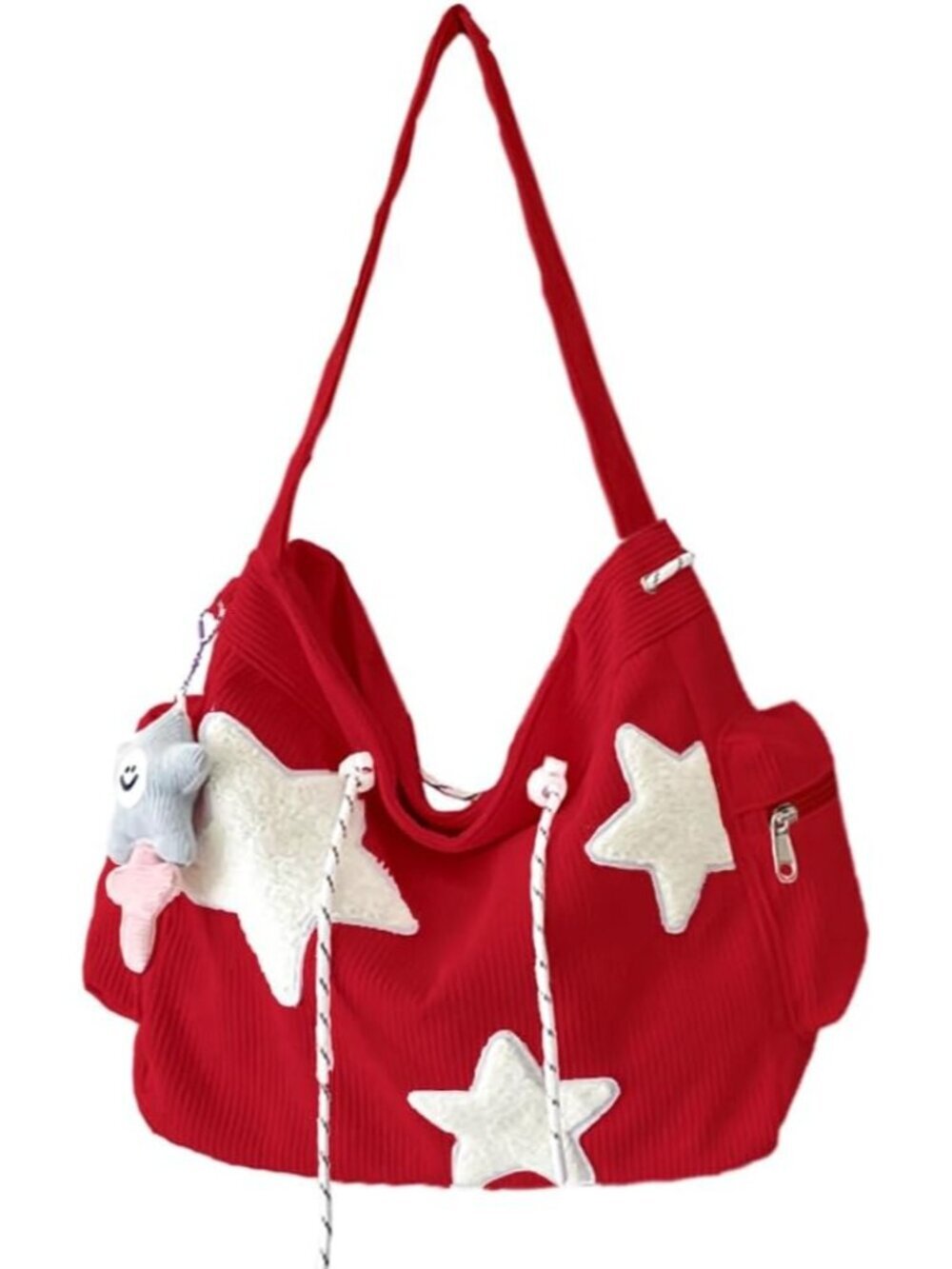 Women's Red Zipper Crossbody Aesthetic Corduroy Cute Shoulder Hobo Handbag